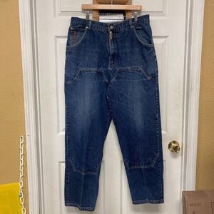 Trust USA Collection Mens Blue Denim Double knee Jeans Baggy Fit Size 40x34 Men